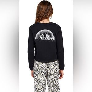 Volcom girls black thermal long sleeve tee shirt size large 10/12 NWT